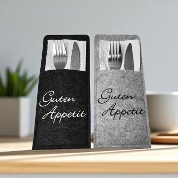 2/4/6er Set Bestecktasche Guten Appetit - Filz anthrazit oder grau - Artikel Nr. 1100082